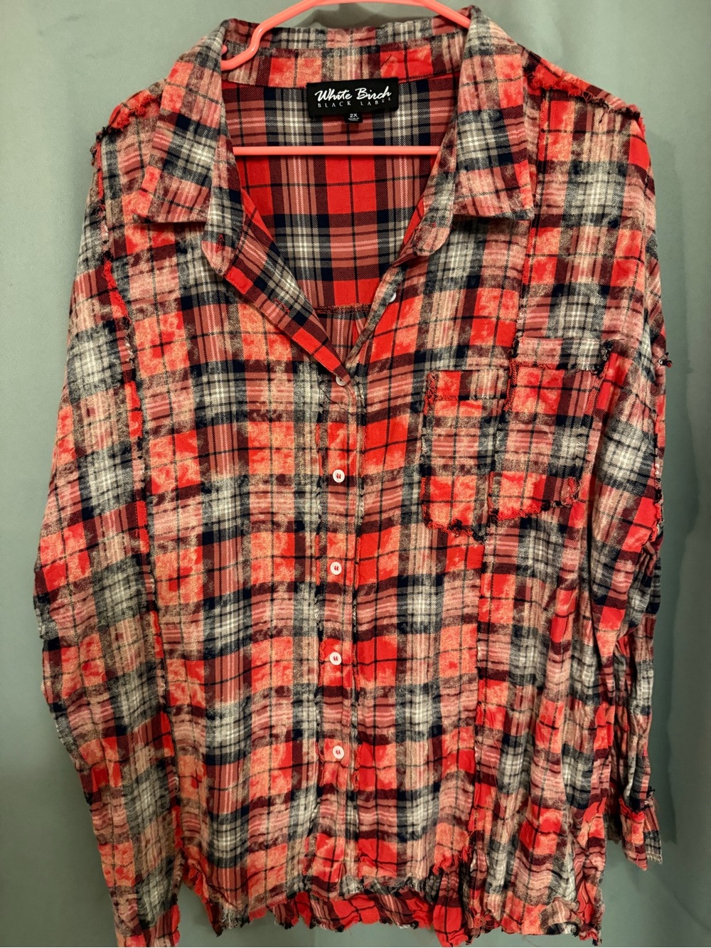 white birch Red and Black Plaid Button-Down Shirt